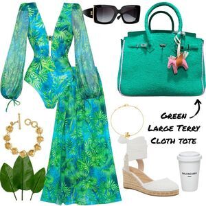 10/3 BACK IN STOCK! - HOST PICK Green Terrycloth Tote Bag With Pink Trim & Charm